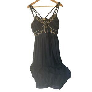 Randolph Duke black maxi embroidered toga dress spaghetti straps boho size 10